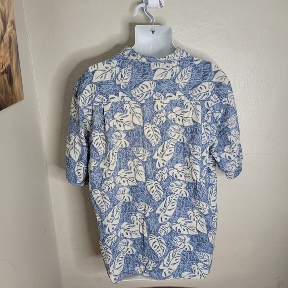 Op Tropical Palm Leaves Hawaiian Print Camp Shirt Men's Large Blue - Picture 11 of 11